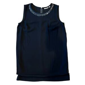 Halogen Women's Studded Neck Mini Shift Dress Black Size L